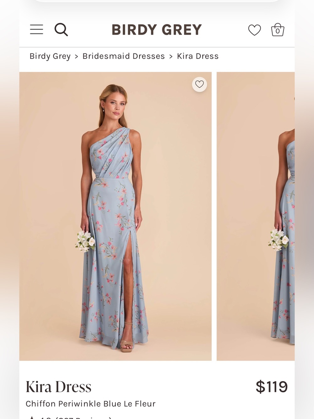 WORN ONCE Birdy Grey Bridesmaid Dress - Kira Chiffon Blue Le Fleur (with slit)